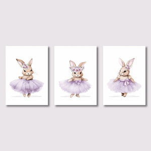 3pcs Cute Ballerina Bunny Ballet Canvas Posters Woodland Animal Print Painting Girls Room Decor Rabbit Wall Art Nursery Decor