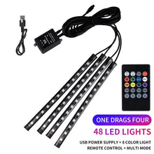Load image into Gallery viewer, Neon 48 LED RGB Car Foot  Ambient Lights LED Strip Interior Lamps with USB/Cigarette Strip Decoration Bar Remote Control
