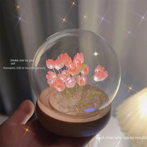 Artificial Tulip Flower Night Light LED Lamp Bedroom Decor, Handmade Birthday Gift