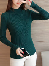 Load image into Gallery viewer, 2025 Autumn Women Mock Neck Ruffles Sweater Long Sleeve Knitted Bottoming Solid Pullovers Stripe Women Casual Sweater Winter