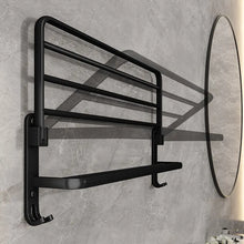 Load image into Gallery viewer, Matte Black 50cm Folding Towel Holder: Wall-Mounted Aluminum Rack with Hooks