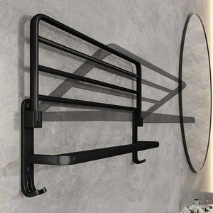 Matte Black 50cm Folding Towel Holder: Wall-Mounted Aluminum Rack with Hooks