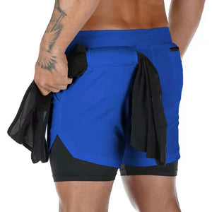 Men's 2-in-1 Running Gym Shorts Double-deck Sportswear Fitness Bottoms