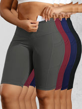 Load image into Gallery viewer, CHRLEISURE Women Solid Yoga Shorts with 3 Pockets High Waist Butt Lifting Workout Tights Gym Elastic Cycling Shorts Activewear