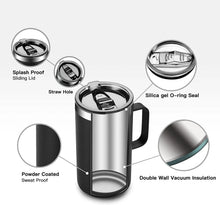 Load image into Gallery viewer, 24oz 680ml Insulated Coffee Mug with Lid, Stainless Steel Coffee Cup, Double Wall Vacuum Coffee Tumbler with Handle