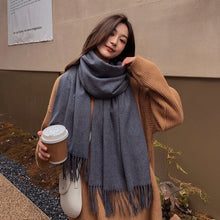 Load image into Gallery viewer, Black Cashmere Wool Scarf for Women Warm Checkered Winter Scarf
