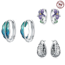 Load image into Gallery viewer, 925 Sterling Silver Floral plant series greenery iris vine Hoop Earrings For Women Wedding Engagement Birthday Jewelry Gift 2024