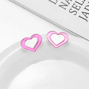 YAOLOGE Pink Mirror Heart Stud Earrings for Women – Acrylic Jewelry Gift for Party