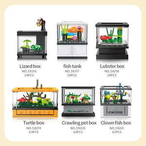 Micro Fish Tank Building Blocks Set - Clownfish & Lobster DIY Educational Bricks Toy