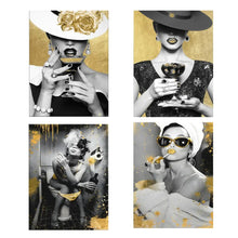 Load image into Gallery viewer, Scandinavian Wall Art - Fashionable Woman in Toilet with Gold Graffiti - HD Poster Print