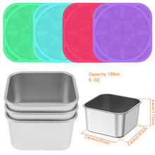Load image into Gallery viewer, 4Pcs 2/6oz Snack Container Stainless Steel Salad Box with Silicone Lids Leakproof Portable Stackable Dressing Food Storage Box