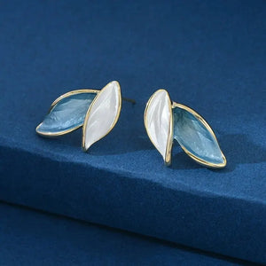 Women's Leaf French Style Earrings Grey Blue Minimalist Fashion Jewelry