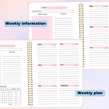 Load image into Gallery viewer, 52 Weeks Weekly Planner Notebook A5 Undated Spiral Agenda Daily Student Schedules Journal Stationery Office School Supplies