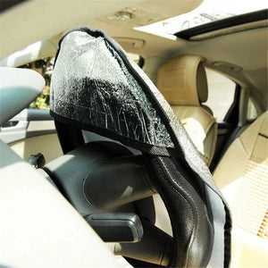 Foldable Car Steering Wheel Sun Shade Double Optical Sunscreen Anti-UV Cover 45x49cm Silver