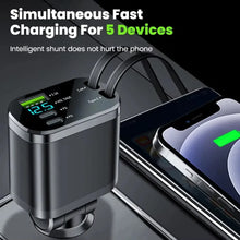 Load image into Gallery viewer, NEW Upgraded Retractable Car Charger 5 in 1, 69W Fast Charging PD30W+2.4A Voltage Display Dual Cables for iPhone &amp; Android