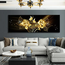 Load image into Gallery viewer, Modern Abstract Wall Art - Black and Gold Flowers - HD Canvas Oil Painting Poster