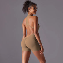 Load image into Gallery viewer, Half Zipper Women Bodysuits Gym Push Up Workout Clothes Backless Scrunch Fitness Sports Yoga Bodysuit Sleeveles Fitness Jumpsuit
