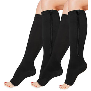 Zipper Compression Socks Pain Relief Sports Support Stretchy Stockings Open Toe