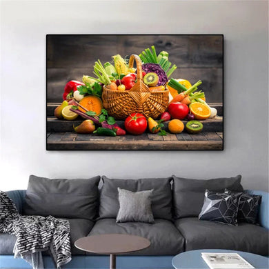 Modern Kitchen Wall Art Fruit and Vegetable Basket Oil Canvas Prints Restaurant Decor