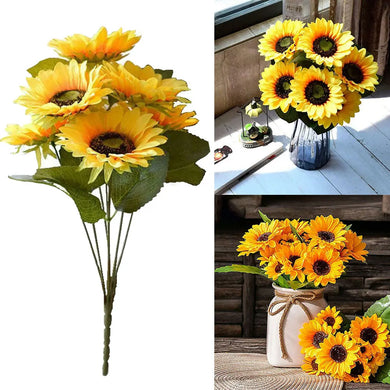 Artificial Sunflower Bouquet - 7 Heads 29cm Fake Flowers for Home, Wedding & Party Décor