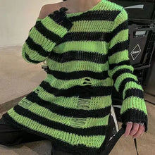 Load image into Gallery viewer, New Punk Gothic Long Unisex Sweater Summer Women Striped Cool Hollow Out Hole Broken Jumper Loose Rock Thin Dark Streetwear Top