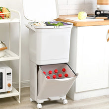 Load image into Gallery viewer, Voltsify 38L Double Compartment Trash Can with 4 Casters, White 2-Tier Design Waste Bin for Kitchen, 42x28.2x73cm