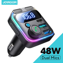 Load image into Gallery viewer, JOYROOM 48W Bluetooth 5.3 Car FM Transmitter Dual Mics PD&amp;QC 3.0 Car Fast Charging Charger Adapter U Disk Hands-Free Calling