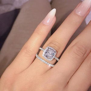 Luxury Geometric CZ Silver Color Ring Set for Women Wedding Jewelry Gift
