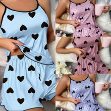 Load image into Gallery viewer, Women's Pajama Set Pajamas T-Shirts Shorts Pink Heart-Shaped Print Round Neck T-Shirt Ice Silk Top Comfortable Casual Summer ﻿