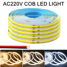 Load image into Gallery viewer, 220V COB LED Strip Light Flexible Tape Lights Smart IC No Need Driver High Bright 240 LEDs Linear Lighting RA95 Warm White 1-5m