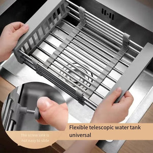 Stainless Steel Kitchen Sink Dish Rack Drainer Folding Basket Organizer
