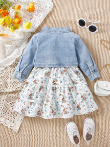 Baby Denim Coat & Floral Skirt Set: Stylish Street Fashion for Newborns