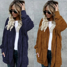 Load image into Gallery viewer, 12 Colors Fleece Sweatshirt Long Cardigans Autumn Winter Female Long Sleeve Double Side Wear Flurry Loose Hoodie Coats Outwear