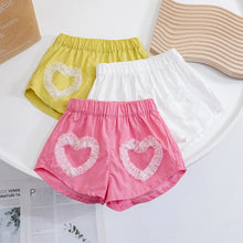 Load image into Gallery viewer, Solid Color Girls Shorts with Lace &amp; Heart Design - Summer Cute Toddler Clothes 2-7Y