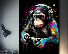 Load image into Gallery viewer, 80s Monkey Gamer Canvas Print: Retro Wall Art for Gaming Room Aesthetics