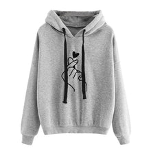 Load image into Gallery viewer, Autumn Fleece Hoodie Solid Color Finger Heart Hooded Korean Fashion Sweatshirts Long Sleeve Top Drawstring Pockets Loose Hoodies