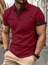 Load image into Gallery viewer, Men's short sleeve color matching fashion with men's lapel short sleeve