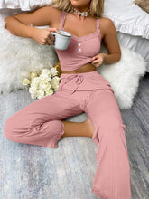 Load image into Gallery viewer, New Women's two-piece pajama set with solid color lace edging sexy slim fit suspender and pants soft and comfortable pajamas set