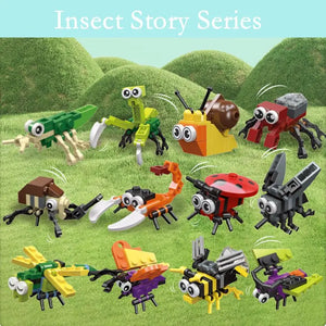 Insect Animal Building Blocks Toy Set - Bee, Snail, Dragonfly, Mini Model Bricks for Kids