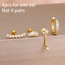 Load image into Gallery viewer, 4PCS Stainless Steel Circle Huggie Hoop Earrings Set for Women Gold Color Unique Zircon Flower Stud Earring Piercing Jewelry