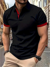 Load image into Gallery viewer, Men's short sleeve color matching fashion with men's lapel short sleeve