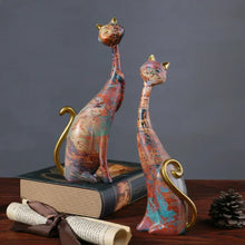 Load image into Gallery viewer, ERMAKOVA 2-Piece Nordic Cat Oil Painting &amp; Resin Figurine Desktop Sculpture Decor