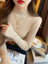Load image into Gallery viewer, Autumn Winter Mock Neck Women Sweater Vintage Basic Solid Knitted Korean Tops Casual Slim Pullover Sweaters Simple Chic Jumpers