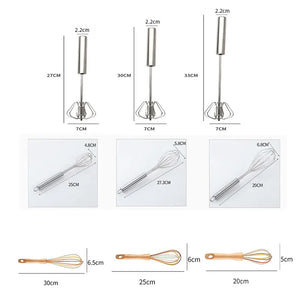 Kitchen Stainless Steel Whisk with Beech Wood Handle Semi-Automatic Rotary Hand Mixer