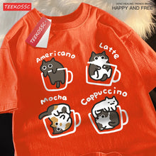 Load image into Gallery viewer, Cat Coffee Pure Cotton Trendy Summer Loose Short Sleeved T-shirt Men Women Original Mocha Latte Cat Three Flowers Fun Cat Tees