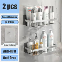 Load image into Gallery viewer, Bathroom Shelf No Drill Wall Mounted Shampoo Bottle Shower Corner Rack Toilet Storage Rack Aluminum Bathroom Kitchen Accessories