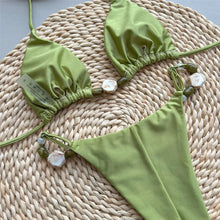 Load image into Gallery viewer, Solid Green Swimwears Sexy Halter Triangle Bead String Bikini Mini Micro Thong Swimsuit Woman 2026 Summer Brazilian Bikinis Sets
