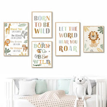 Load image into Gallery viewer, Customized Baby Name Poster Jungle Animals Lion Zebra Elephant Canvas Painting Kis Bedroom Wall Art Print Pictures Nursery Decor