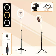Load image into Gallery viewer, 10-Inch LED Ring Light Foldable with 1.1m Tripod Stand +O-Clamp,3 adjustable lighting modes for Photography, Live Stream, Makeup