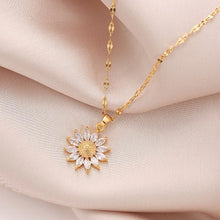 Load image into Gallery viewer, Luxury Flower Pendant Necklace: Gold Titanium Chain Zirconia Inlaid Jewelry